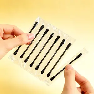 100Pcs Black Double-Headed Disposable Cotton Swabs for Ear & Makeup Cleaning