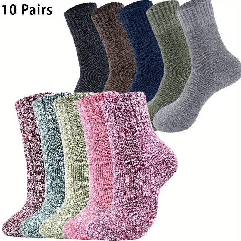Women's Thick Fabric Mid-Calf Casual Comfy Socks, 10 Pairs, 1-Size-Fits-All, Basic Minimalist Design, Warm Socks for Leisure & Outdoor Sports