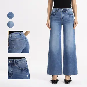 ONESO High Rise Baggy Jeans Stretchy Wide Leg for Women Distressed Pants Womenswear Bottom Lady Basic Minimalist Comfortable Denim Tummy Control Curve Hugging Plus Size Regular Size BBL Summer Fashion Daily Outfits #SummerVibes