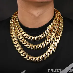 Miami Cuban Set 18K Gold Chain Necklace & Bracelet Kit 14mm with Hidden Magnetic Clasp Stealth Wealth Hip Hop Street Jewelry 7.5 - 30" Tarnish-Proof