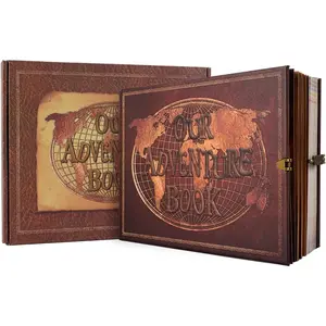 JIMBON Our Adventure Book Scrapbook 180 Pages Photo Album, DIY Handmade Memory Travel Diary Photo Book Journal Scrapbook,Embossed Letter Leather Cover for Anniversary,Wedding JIMBON