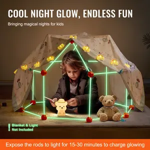 Fort Building Kit, Glow in The Dark Building Toys, Educational Gift for 4 5 6 7 8+ Year Old Boys & Girls Indoor Play Tent Construction Toys with 96 Rods and 44 Balls Christmas gift