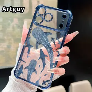 Whale Shark Wonders Pattern Four Corner Anti-Fall Phone Case Transparent Electroplated Protective Cover for iPhone 17 Pro Max Air 16 15 Plus 14 13 12 11 E