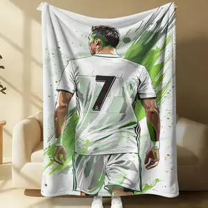 Soccer Player Print Flannel Blanket, Soft Warm Throw Blanket, Sports Fan Warm Blanket for Couch Bed Sofa, Stylish Football Gift Blanket for Teens Adults, Lightweight Cozy Home Decor