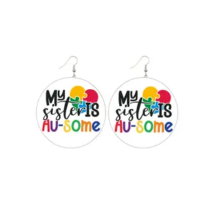 My Sister is Au-Some Autism Wooden Earrings (Kids/Tween - 5cm)