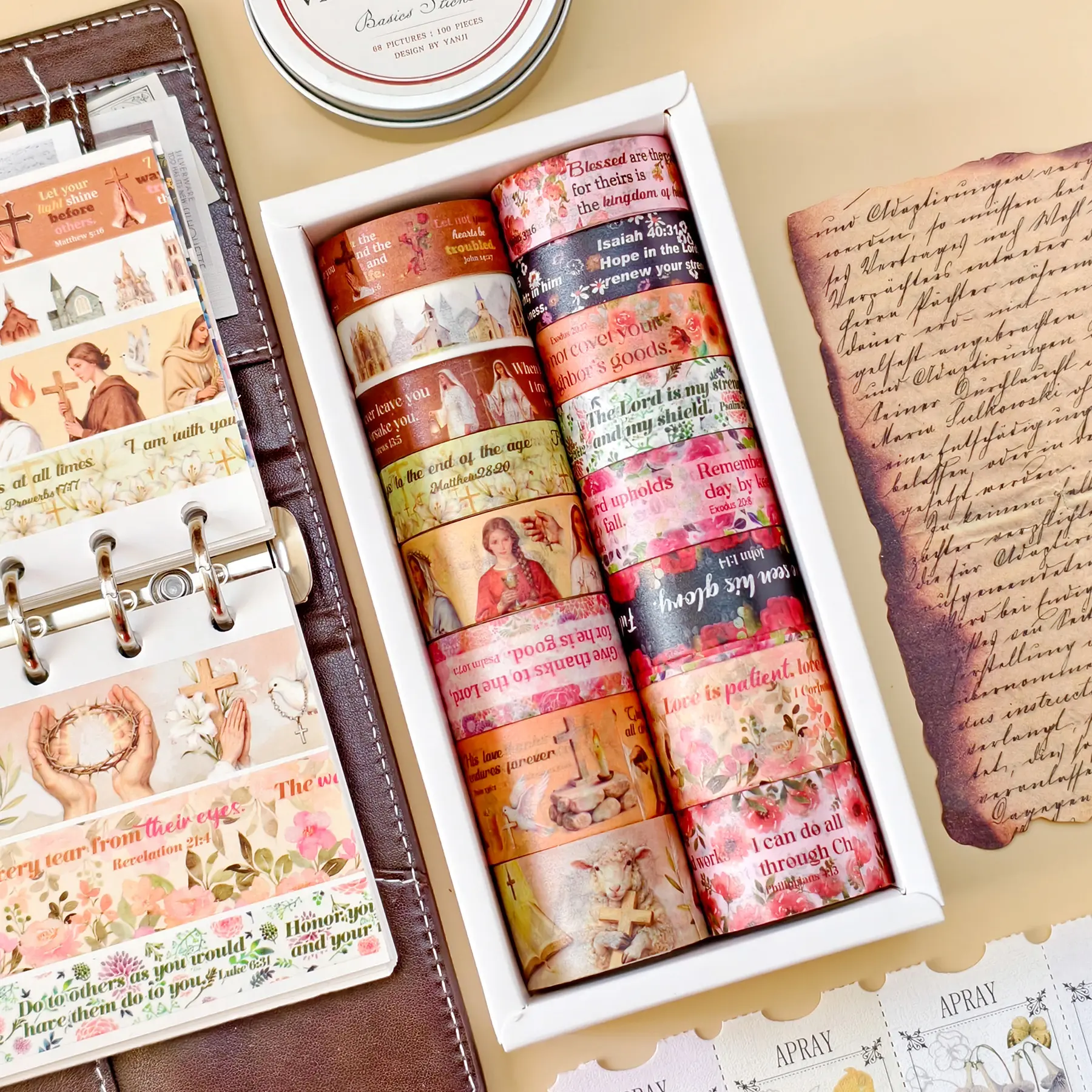 16PCS Christian Washi Tape Multi Size Removable Stickers Inspirational Faith Gifts for Journals DIY Crafts Decorative Office Stationery Supplies