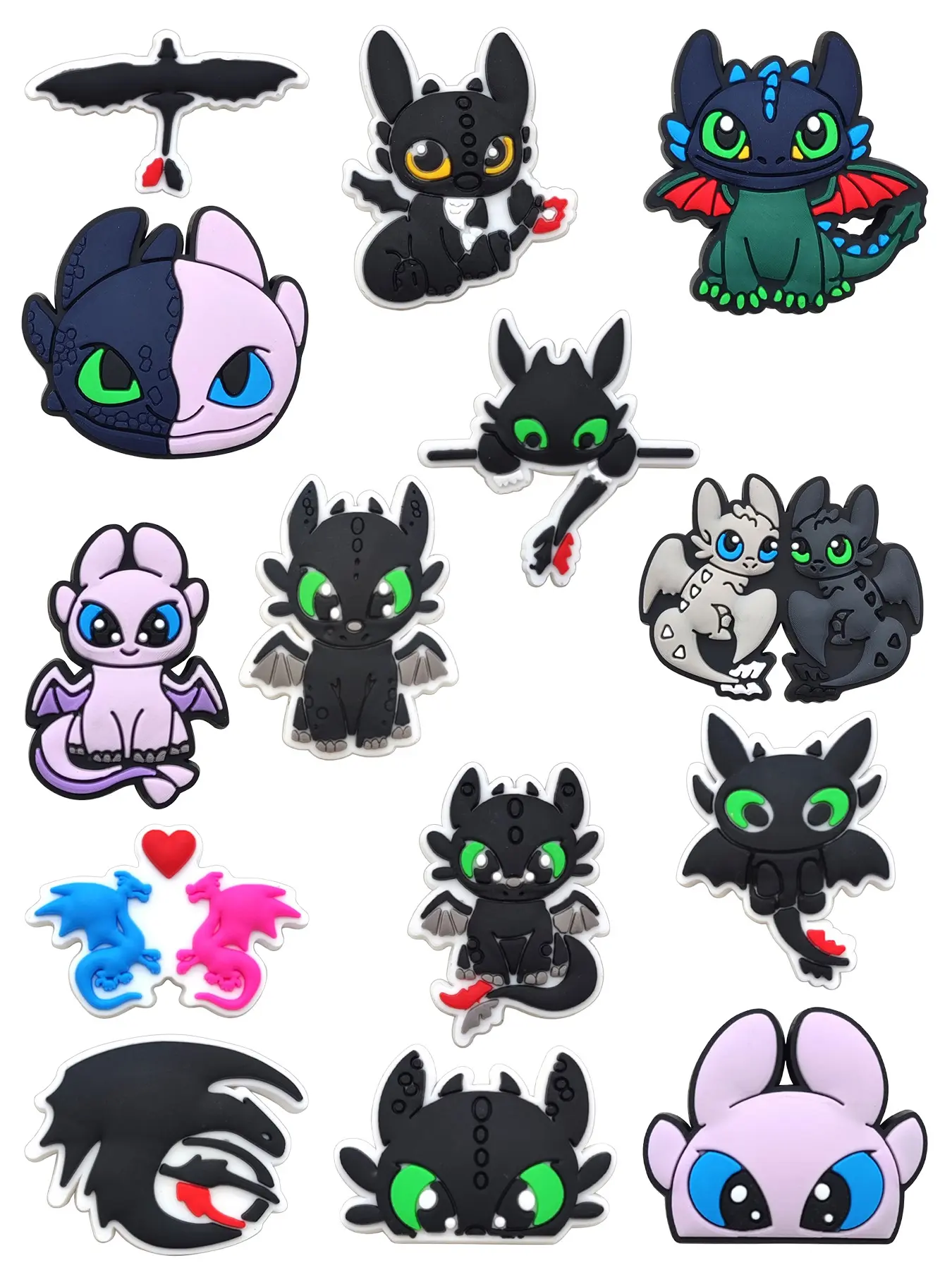 14pcs Cartoon Dark Night Bat Wings Dragon PVC Accessories, Decorative Shoe Accessories, Shoe Decoration, DIY Mix and Match Shoe Buckle Decor Shoe Charm Set for Classic Clogs, Gift for Toothless Fans and Festive Gatherings