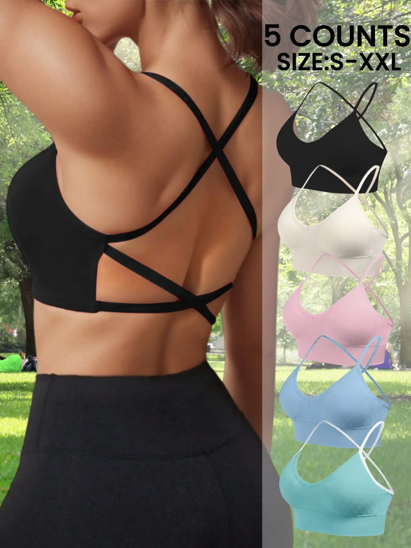 Women's Seamless Sport Bra Set, Quick-Dry Breathable Sports Bras, Breathable Workout Bra, Removable Pads, Cross-Back Design, Strappy Yoga Bras, Ideal for Yoga & Swimming