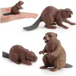 3PCS Safari Animal Figurines, Toy Animals for Kids with Beavers, Cake Toppers