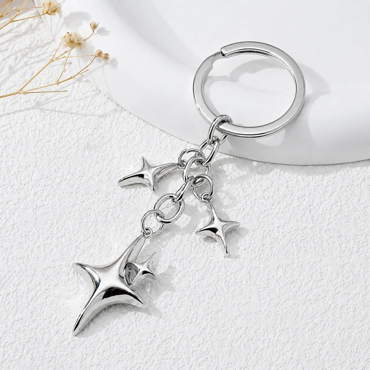 Y2K Keychains Star Moon Metal Key Rings For Women Men Friendship Gift Handbag Decoration Handmade Jewelry