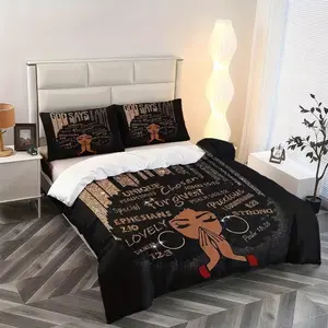 3-Piece Fashion Girl Modern Pattern Printed Decorative Duvet Cover Set, Soft Breathable Polyester Fabric, All Seasons, Bedroom Bedding Decor