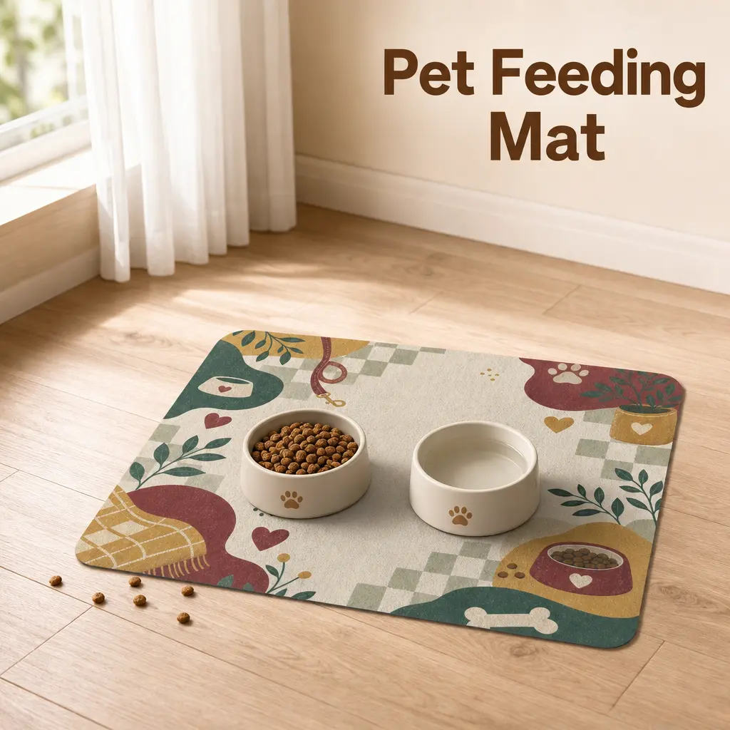 Pet Feeding Mat (60x50 cm) for Dogs & Cats, Waterproof, Oil-Proof, Non-Slip, Easy to Wipe Clean, Pet Eating Area Accessory