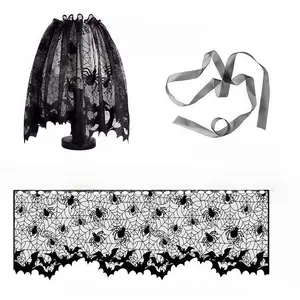 Orgrimmar 2 PCS Halloween Spider Web Lamp Shades Topper, Lace Cobweb Scarf Cover for Door Window Decor, Includes 2 PCS Ribbon, 20" x 60"