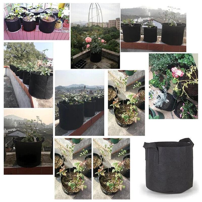 5 Pcs Plant Grow Bag  Raised Garden Planting Beds Pots 5 Gallon Large Heavy Duty Fabric Grow Pot Breathe Cloth Planting Container Outdoor Green