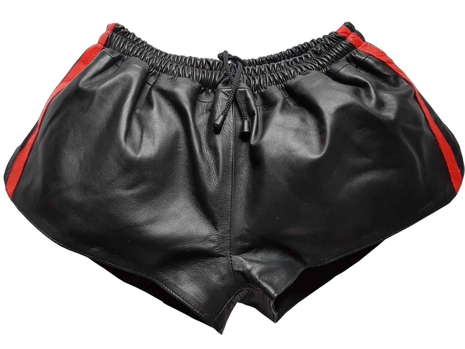Men Black Real Leather Shorts w/ Elastic Band Men Black Real Leather Shorts w/ Elastic Band