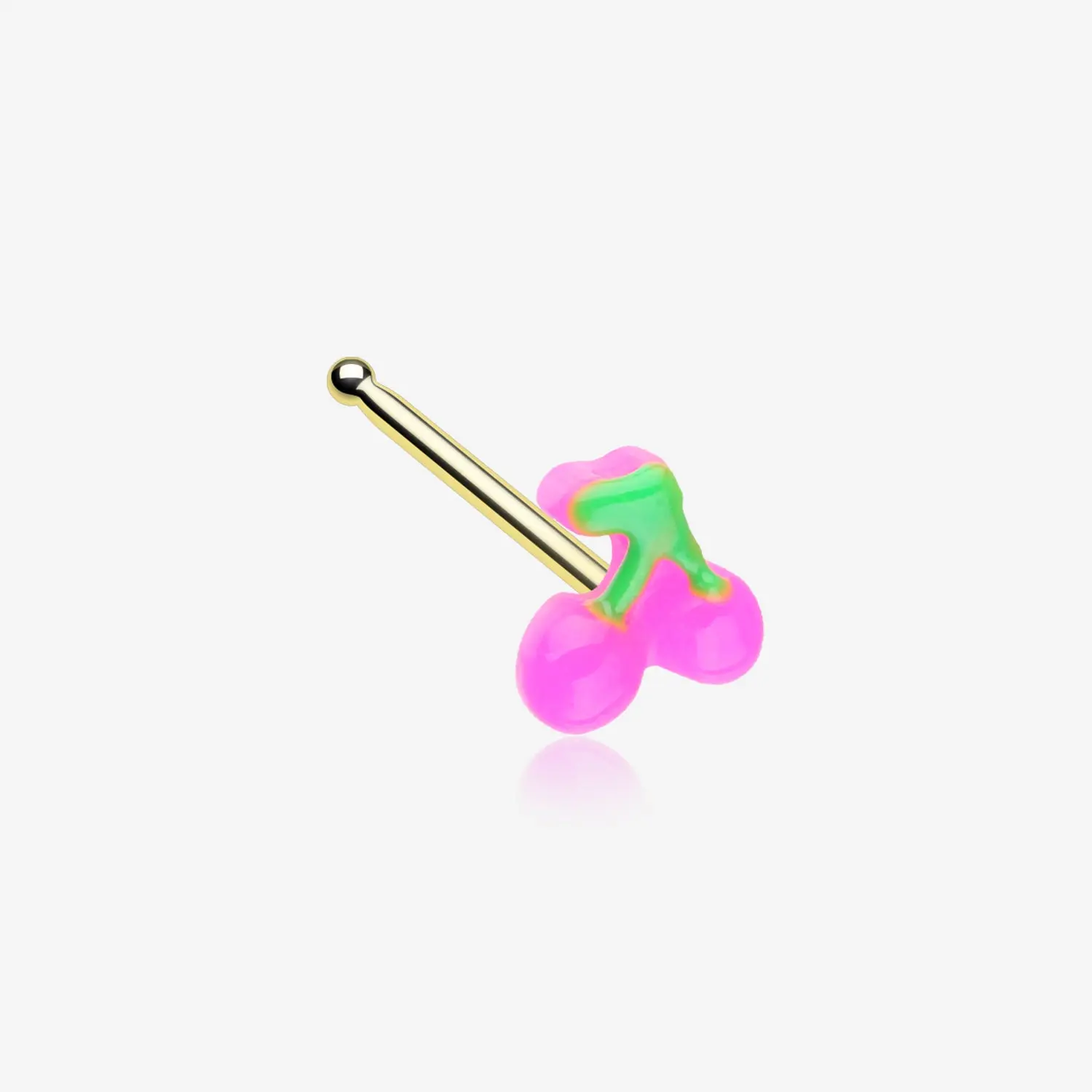Golden Kawaii Pop Juicy Pink Cherry Nose Stud Ring