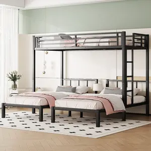 Triple Bunk Bed Twin over Twin & Twin Bunk Beds for 3, Twin XL over Twin & Twin Bunk Bed Heavy-Duty Metal Triple Bunk Bed Frame, Noise Free,Black