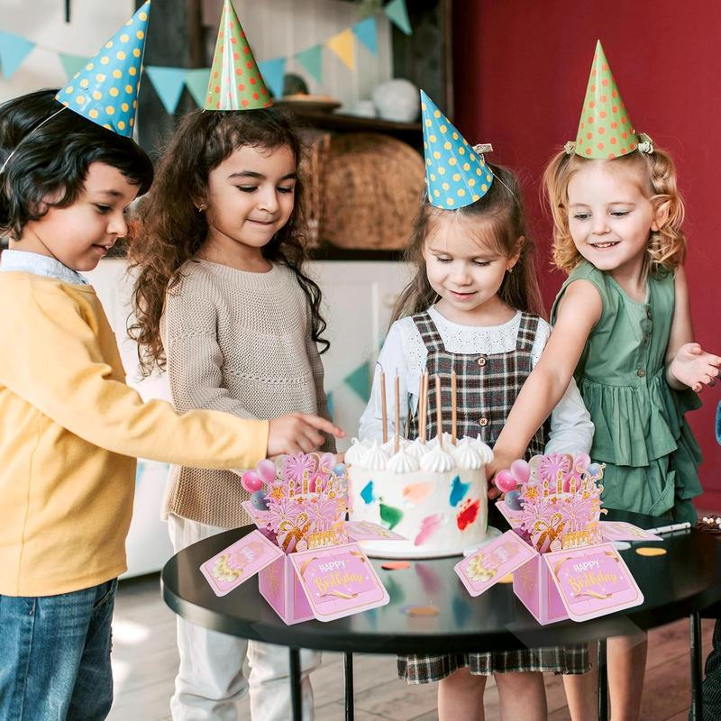 3D Birthday Card for Adults and Kids with Envelopes, Unique Design Handmade Foldable Greeting Cards for Daughter, Son, Mom, Dad, Friend（Pink）