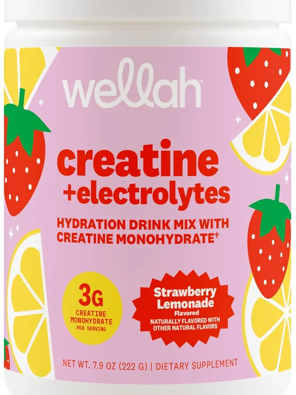 Wellah Creatine + Electrolytes Powder (Strawberry Coconut) 30 Servings - Hydration Drink Mix with 3g of Creatine Monohydrate