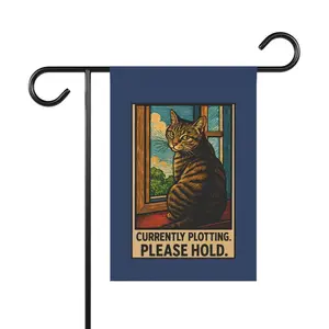 Tabby Cat 'Currently Plotting Please Hold' Garden Flag | House Banner