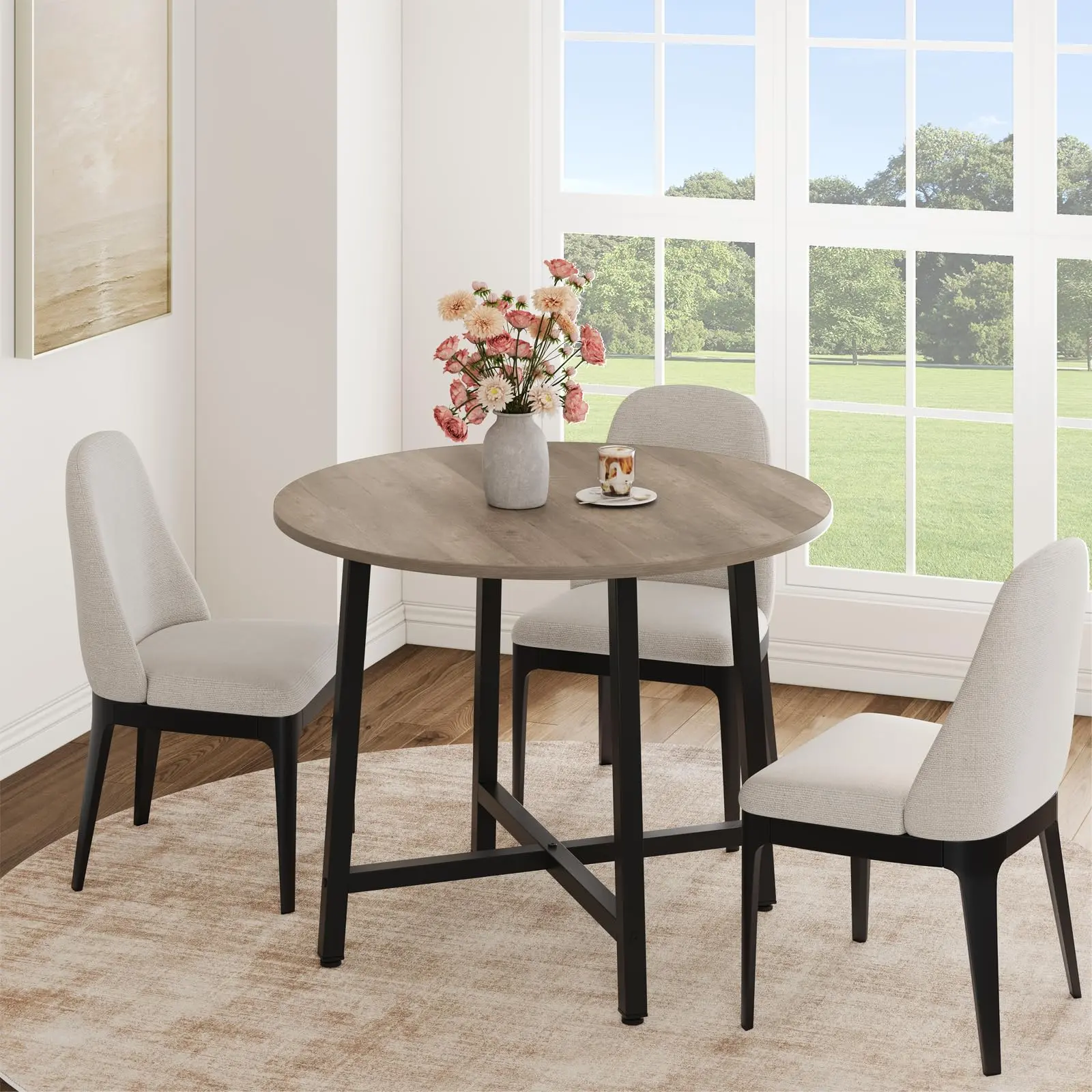 Garvee Small Round Dining Table for 4, 31.5 Inch Kitchen Table for Compact Spaces, Modern Farmhouse Design, Water-Resistant Wood Surface, Sturdy Steel Frame, Ideal for Breakfast Nook, Grey