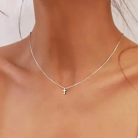 Elegant Silver Color Dainty Cross Necklace for Women, Simple Yet Stylish Daily Wear Jewelry, Perfect Gift for Christian Ladies, Religious Necklace