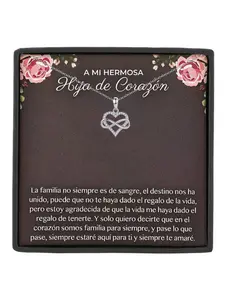 To My Bonus Daughter Infinity Heart Necklace with Message Card and Gift Box Birthday/Christmas/gift From Stepmom/stepdad