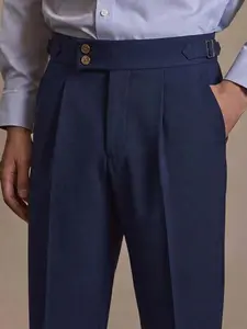 Men’s slim-fit Pleated cropped 9-length pants for daily wear.Adjustable waist, stretchy & wrinkle-resistant, smooth drape, easy to care for.Functional pocket design, business casual style.Ideal for business elites, wearable in spring, summer and autumn.