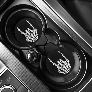 2pcs Skull Finger Pattern Car Coaster | Absorbent, Cup Holder Mat for Car Interior & Home Use, Car Interior Accessory, Car Interior Decor