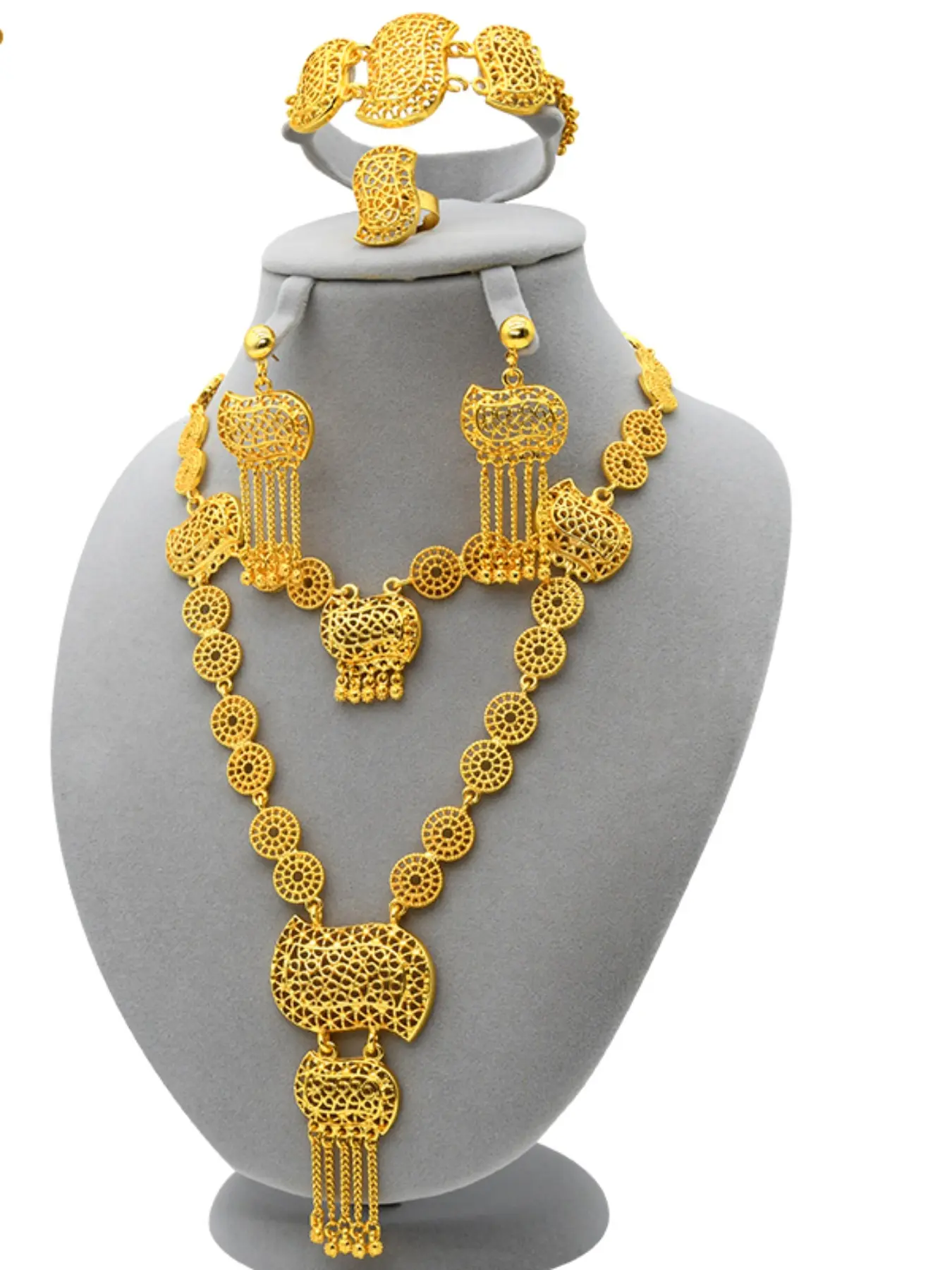 Women's African Elegant Jewelry Set, Long Dubai Arabic Style Necklace Bracelet Ring Earrings, Party Accessories, Bridal Wedding Jewelry, Bridal Sets, Wedding Gift, Jewellery Gift Set