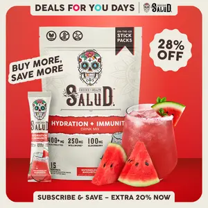 Salud 2-in-1 [Hydration + Immunity - Watermelon Margarita] Electrolytes Powder, Agua Fresca Drink Mix, Elderberry, Dairy & Soy Free, Non-GMO, Gluten Free, Vegan, Low Calorie, 1g Sugar (15 Servings), Deals For You Days