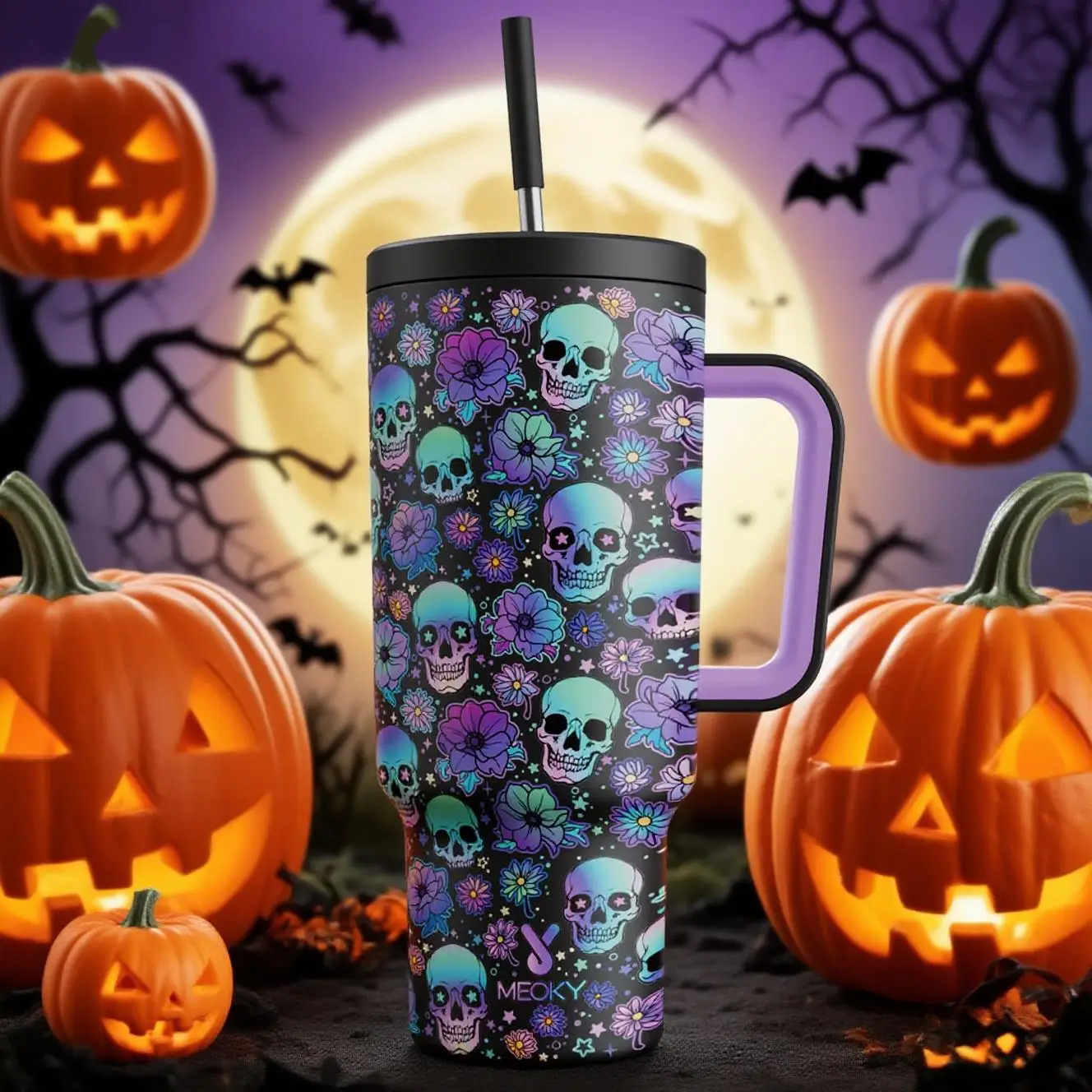 【Halloween Carnival】MEOKY Reusable Stainless Steel Car Cup,Portable Leak-proof Water Cup, Keeps Cold for 24 Hours,Suitable for Outdoor Travel