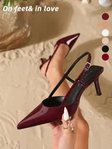 Summer Women's All Sizes 5 Colors Patent Leather Pointed Toe Double Strap Slingback Heels, Adjustable Buckle Kitten Heel Pumps, Elegant Office Date Night Party Wedding Summer Vacation Daily Shoes