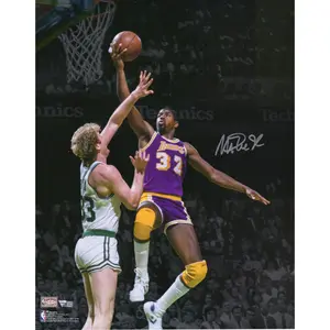 Magic Johnson Los Angeles Lakers Autographed 16" x 20" Lay Up Over Larry Bird Photograph - Fanatics Authentic Certified - NBA Memorabilia