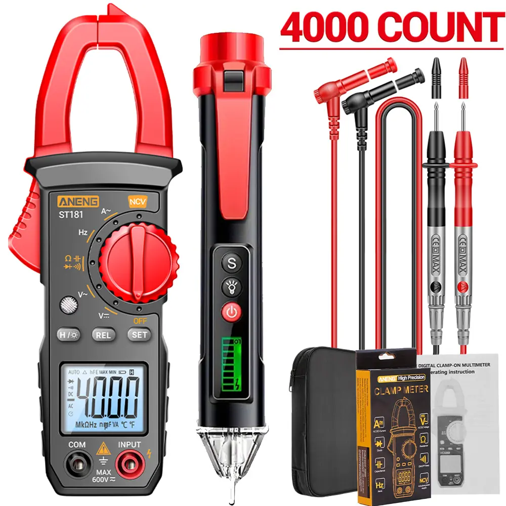 SMLCON 181/180 Beginner-Friendly Digital Clamp Meter Kit with Free Advanced Voltage Tester 4000 Counts Easy Read Multimeter for Home Car Essential Electrician Tools for Starters, Digital Multimeter Ampere Meters