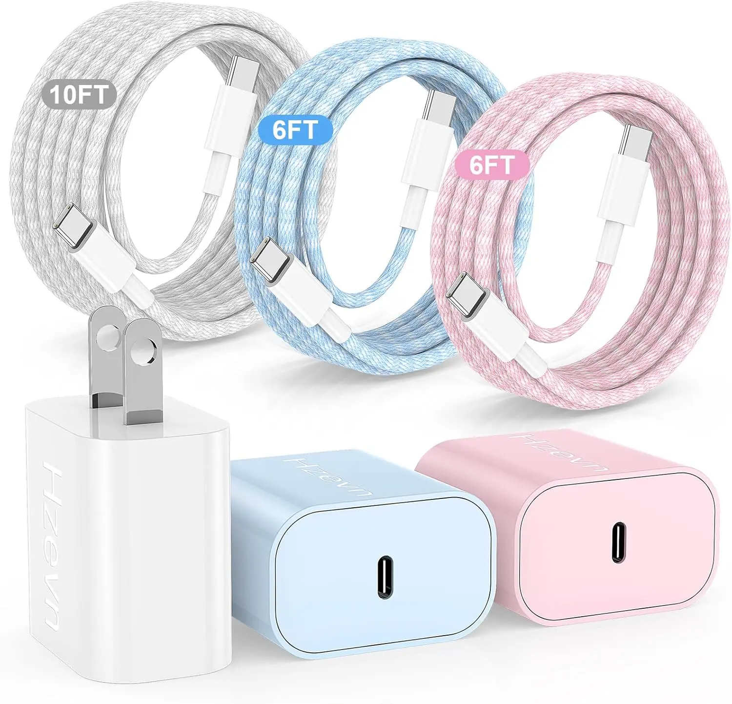 Fast Charging for iPhone 15 16 Pro Max Charger Colorful, 3Pack 20W USB C Fast Chargers Block with 6/6/10ft Long USB C to C Braided Cable Compatible with iPhone 16/15 Pro/15 Plus/iPad Pro 13/12.9
