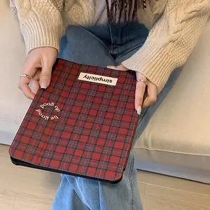 Plaid Heart iPad Case with Pencil Holder, Y+3 Fold Stand, Auto Sleep/Wake, Slim Lightweight Shockproof Cover for iPad 7/8/9/10th Gen, Air 2/3/4/5/6/7, Pro 9.7/10.5/11/12.9 inch, Soft Anti-Scratch Tablet Case