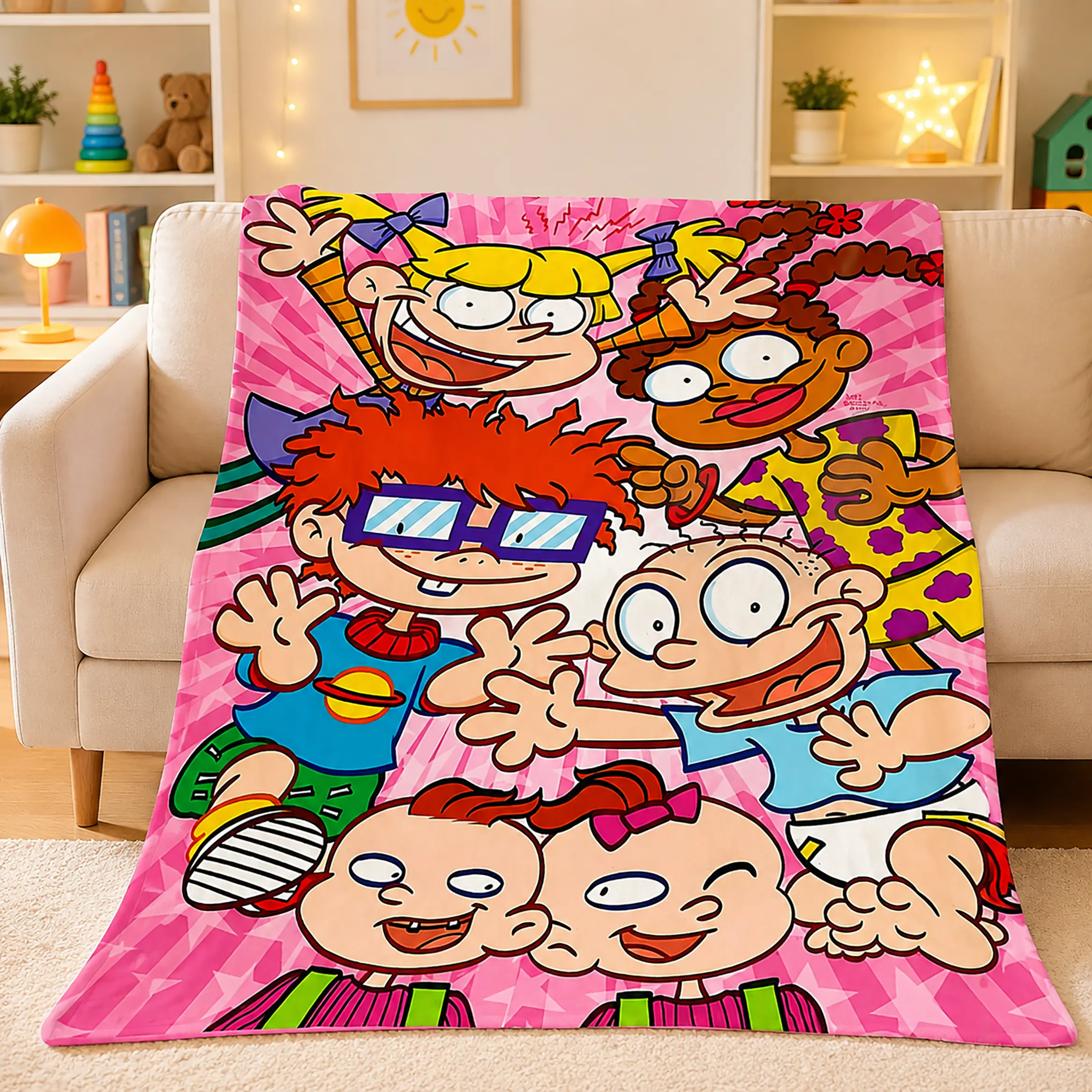 Rugrats Throw Blanket Ultra Soft Flannel Fleece Plush Warm Cozy Lightweight Cartoon Character Graphic Bed Blanket Bedroom Living Room Sofa Couch Playroom Dorm Travel Camping Kids Teens Adults Birthday Christmas Gift