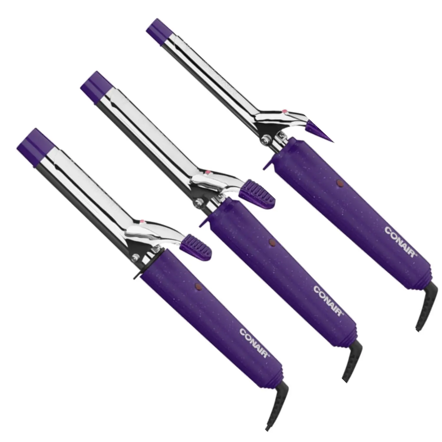 Conair Supreme 3-Pack Curling Iron Combo Set, Purple (CB433W2N) - 1/2 in, 3/4 in, 1 in Barrels, 10 Heat Settings, Cool Tip Safety, Tangle-Free Swivel Cord for Hair Styling