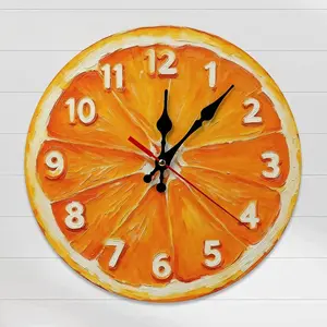 10-Inch Round Silent Fresh Orange Fruit Wall Clock, Battery-Operated Citrus Style Room Decor, Easy-Installation Art Clock for Kitchen, Dining Room