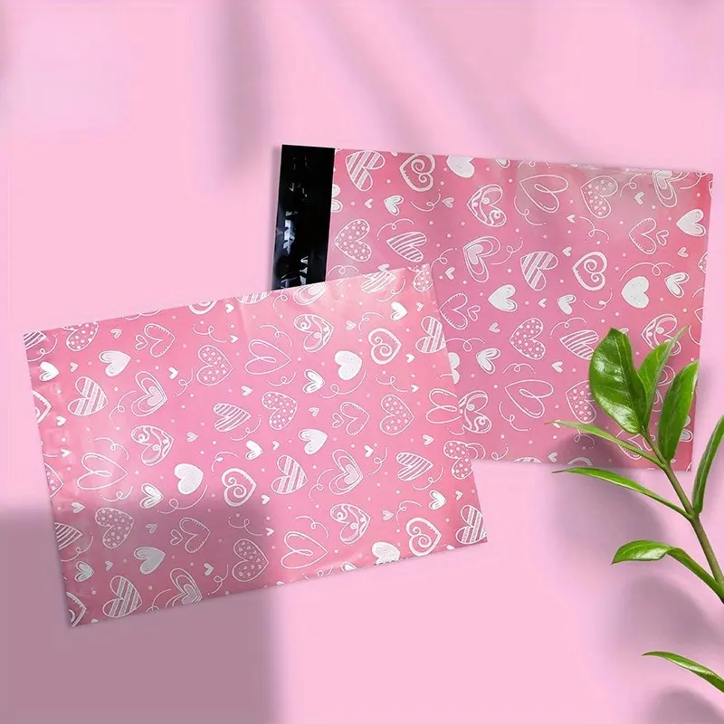 Heart Pattern Self-Adhesive Sealed Shipping Bags, Poly Mailers, Polymailers, Postal Mailing Bags, Thickened Leakproof Design, Thick Material, Easy Packaging, Time-Saving, Durable Postal Supplies