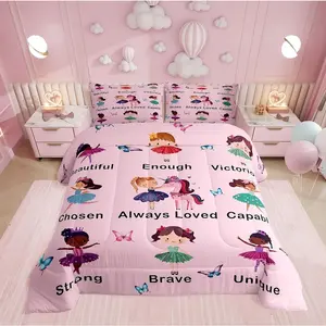 Girls Pink Princess Comforter Set,Ballet Girls Bedding Set,Kids Child,Dancing Inspirational Insert,Dreamy Princess Style Down Duvet