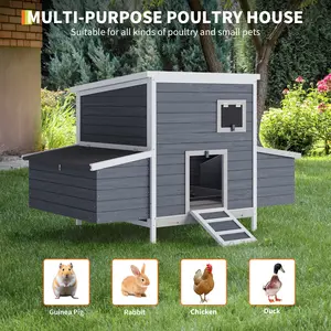 Wooden Chicken Coops with 2 Nesting Boxes & Lockable Doors, Outdoor Chicken Hutch with Weatherproof Roof, Rabbit House for Guinea Pig Rabbit Duck, (62 x 39 x 39 in)