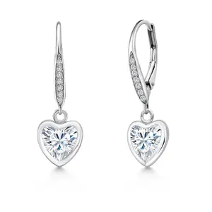 Gem Stone King Heart Shape Gemstone Birthstone and Lab Grown Diamond Dangle Earrings For Women | 925 Sterling Silver | 6MM Heart Shape | Fine Jewelry Gifts for Her Mom Women Wife