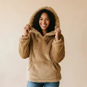 TeddyPaws Fluffy Hoodie - Long Sleeve Winter Comfy Fleece Sweatshirt with Kangaroo Pocket for Women's Casual Wear Womenswear Pullover