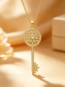 Luxurious Full Diamond Key Pendant Necklace, Stylish Clavicle Chain, Daily Wear, Perfect Gift for Girlfriend, 1 Piece Set