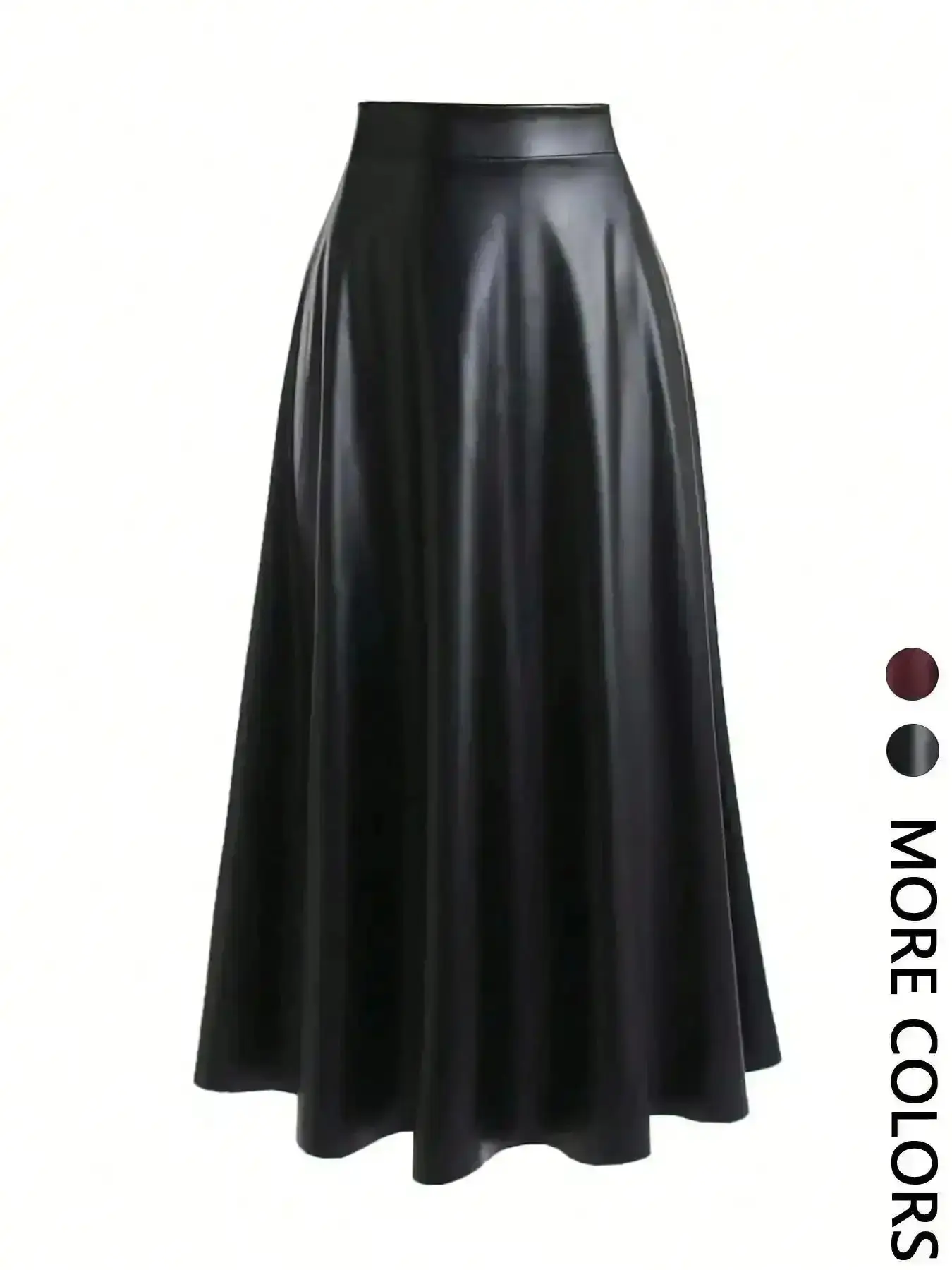 Vogue Women's Casual Solid Color PU Flared Skirt, Ladies' Fashionable Fitted Half-Length Comfortable and Stylish Everyday Wear, Womenswear, Bottom, Figure Flattering, Lightweight, Simple Style, Breathable, Stretchy