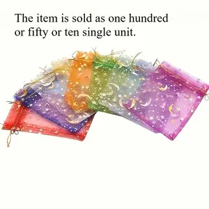 Moon Star Organza Drawstring Bags - Mixed Color Jewelry & Candy Pouches for Weddings, Valentine's Day, Christmas, Mother's Day, Eid, Ramadan Gift Packaging & Party Supplies, Perfect Gift Bundle, Wedding Candy Box, Best for Christmas, Party Favors