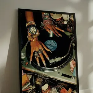 [SALE UP TO 50% + FREE SHIP]  Vintage Vinyl DJ Glam Poster – Luxury Jewelry & Turntable Wall Art, Retro Music Aesthetic Print for Stylish Interiors