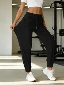 Women’s quick-dry jogger sweatpants with a high-waisted drawstring design, elastic cuffs, pockets, lightweight breathable high stretch; suitable for fitness, running, yoga, hiking, and everyday casual wear; loose fit, non-see-through fabric, wrinkle-resis